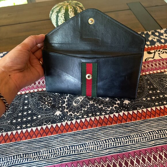 Gucci Black Leather Long Wallet Sherry Line Foldover Clasp, Vintage and Rare - Picture 4 of 13